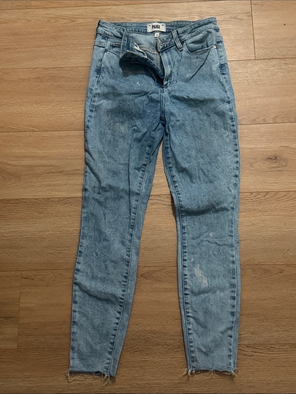 PAIGE Light Blue Jeans with Raw Hem